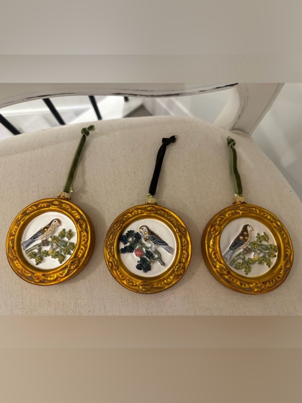 NWT Anthropologie Home Set of Three Gold Bird Christmas Ornaments